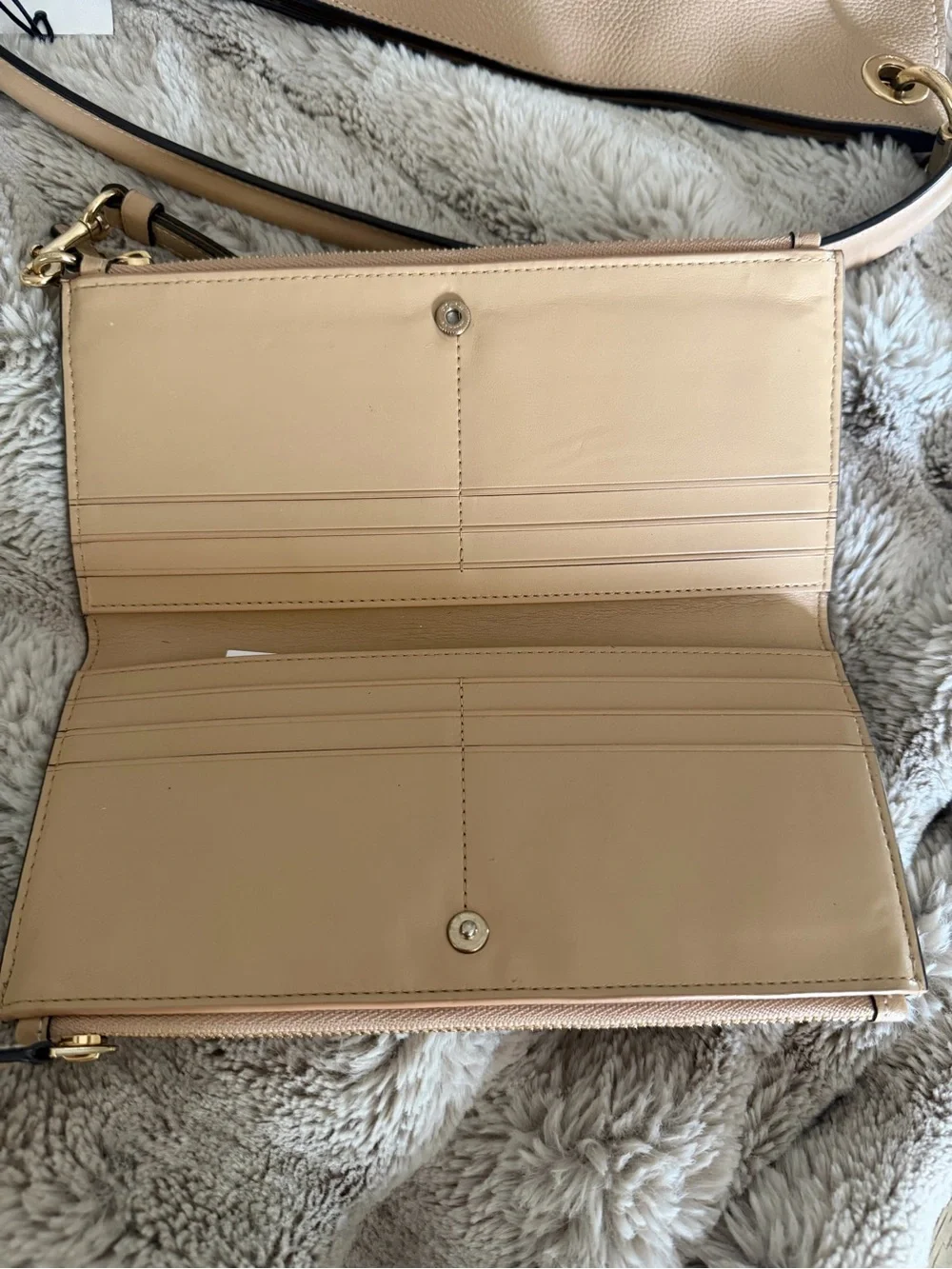 Coach Pebbled Leather Wristlet in Light Beige with Gold Hardware